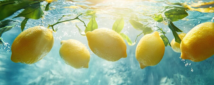 Floating lemons. Background, wallpaper, banner, poster. - Powered by Adobe