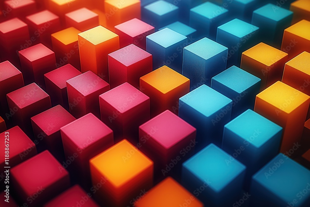 Poster colorful vibrant abstract geometric pattern. many colourful squares arranged in modern design. squar