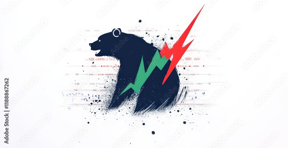 Poster dynamic bear market graph with green and red lightning elements