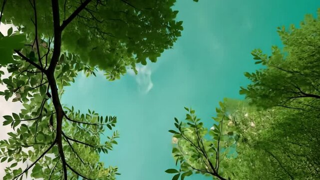 Low-angle tree branches, summer sky, clouds, nature background, website header
