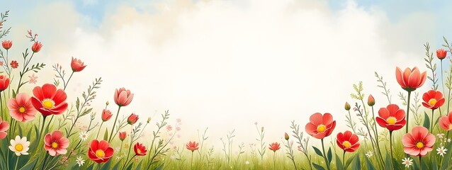 Spring-themed painting background with floral elements 