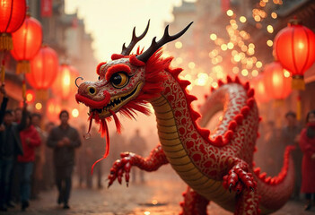 Fototapeta premium Snake Guardian at the Festive Gate: A majestic snake coils around a decorated Chinese gate, symbolizing protection and prosperity.