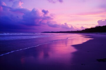 Fototapeta premium Serene Beach Sunset Purple Sky Coastal Scene