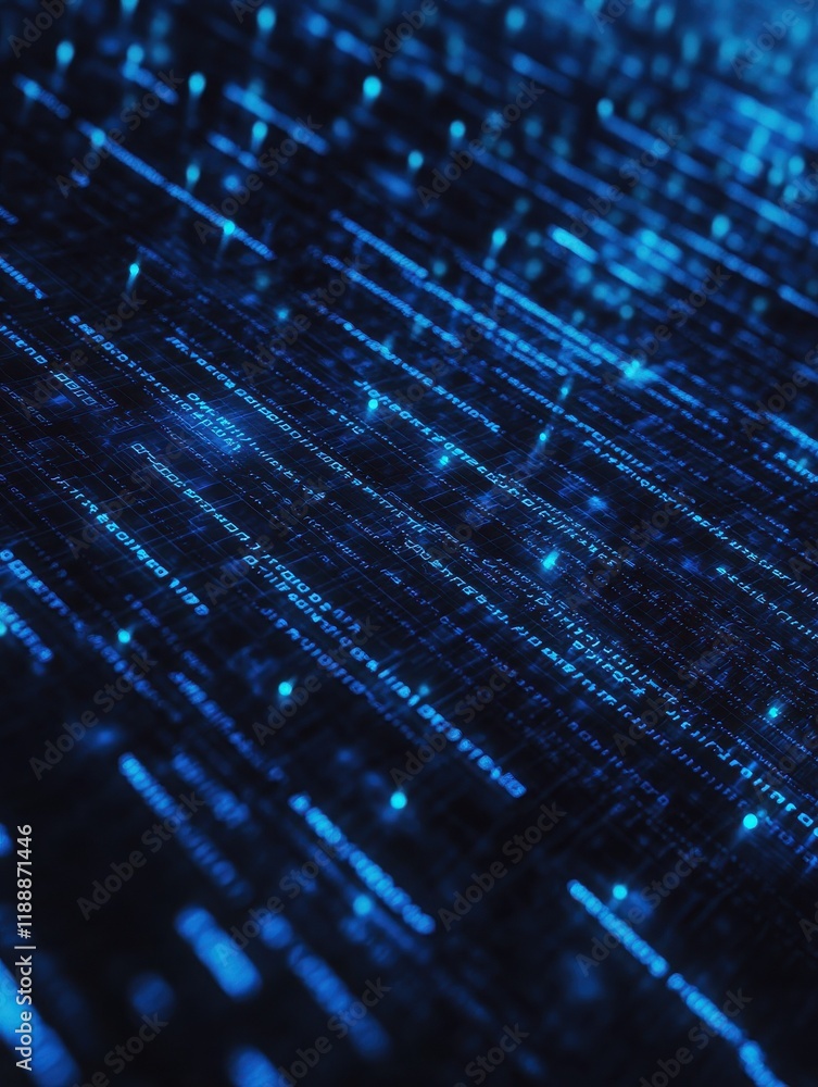 Fototapete Abstract binary code face outliine interface on dark blue background. Machine learning and AI concept. 3D Rendering