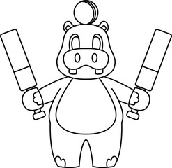 Hippo Cricket Cricket bat Animal Vector Graphic Art Illustration