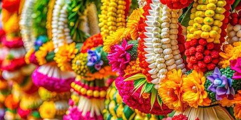 Vibrant Thai Flower Garland for Songkran Festival - Traditional Thai Flowers, Water Festival,  Religious Ceremony