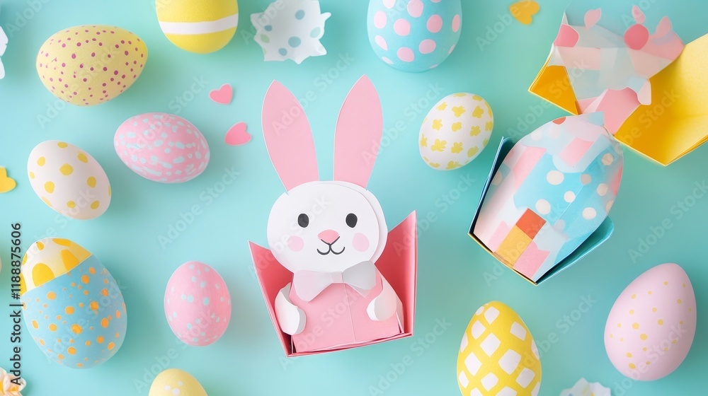 Poster easter crafts with children featuring colorful paper. engaging easter crafts create delightful bunny