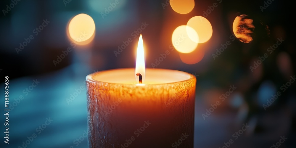Poster close up image showcasing a lit candle, capturing the warm glow and intricate details of the flame, 