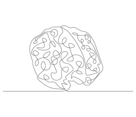 One continuous line drawing of human brain. Single line of human brain vector illustration