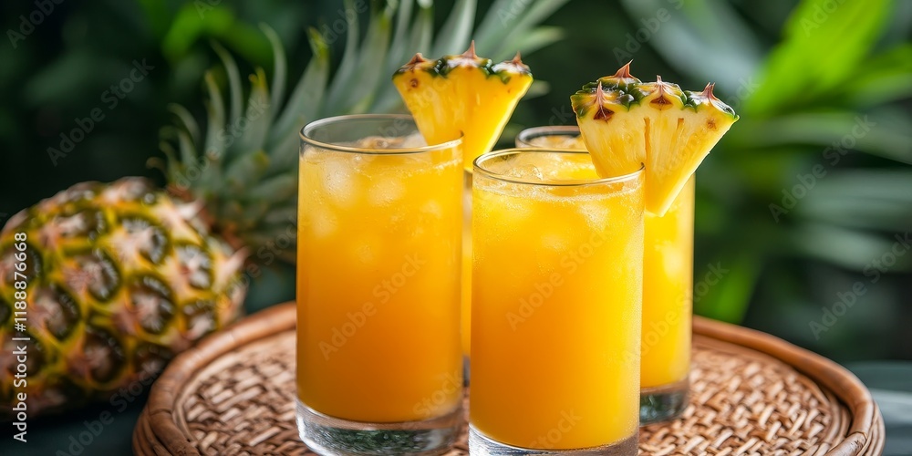 Aufkleber fresh pineapple juice is beautifully combined with soda and ice cubes to create a refreshing drink. 