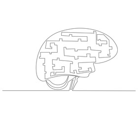 One continuous line drawing of human brain. Single line of human brain vector illustration