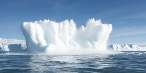 Fototapeta premium Ice sheets melting in the arctic ocean or waters. Global warming, climate change, greenhouse gas, ecology concept. Hand-edited generative AI.