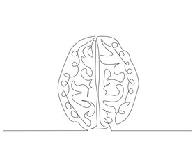 One continuous line drawing of human brain. Single line of human brain vector illustration