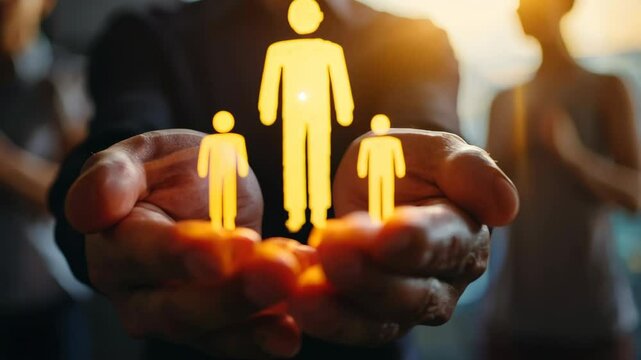 Hands cradle glowing figures symbolizing guidance and support in personal development