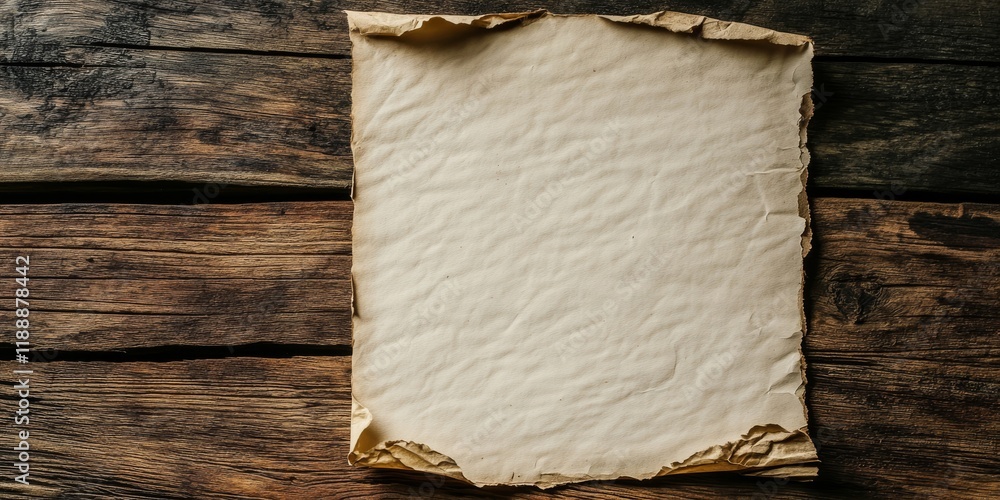 Leinwandbilder Old paper mock up placed on a wooden background, featuring empty templates for various creative uses. This old paper provides a versatile blank canvas for designers.