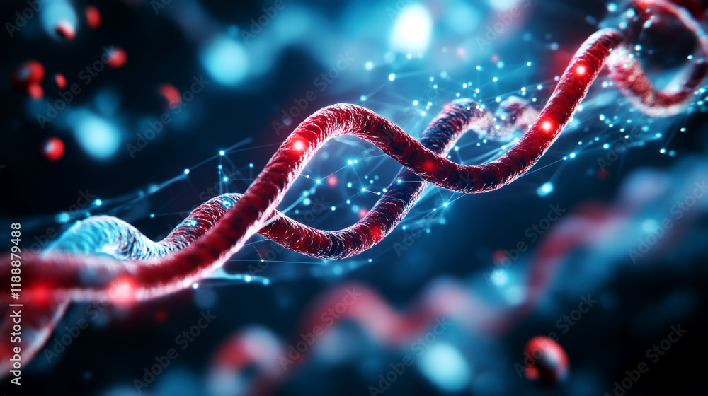 Poster exploring molecular dynamics dna helix structure laboratory scientific visualization digital art clo