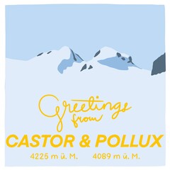 Greetings from Castor und Pollux - 4545 m ü. M. - 4000er der Schweizer Alpen, handgezeichnet