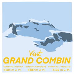 Greetings from Grand Combin - 4000er der Schweizer Alpen, handgezeichnet