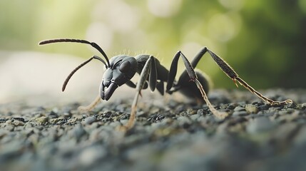A red ant is standing on a rock