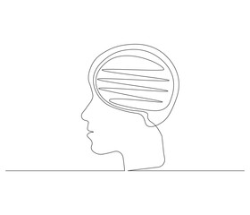 One continuous line drawing of human brain. Single line of human brain vector illustration