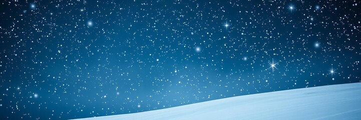 Obraz premium Winter night with fluffy snow falling gently under a sky filled with shining stars, nature, season, night