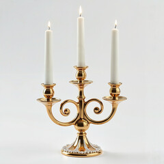 Classical Golden Three-Branch Candelabra with White Candles