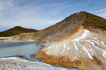 Caldera of Golovnina volcano on Kunashir island. Winter. South Kuriles