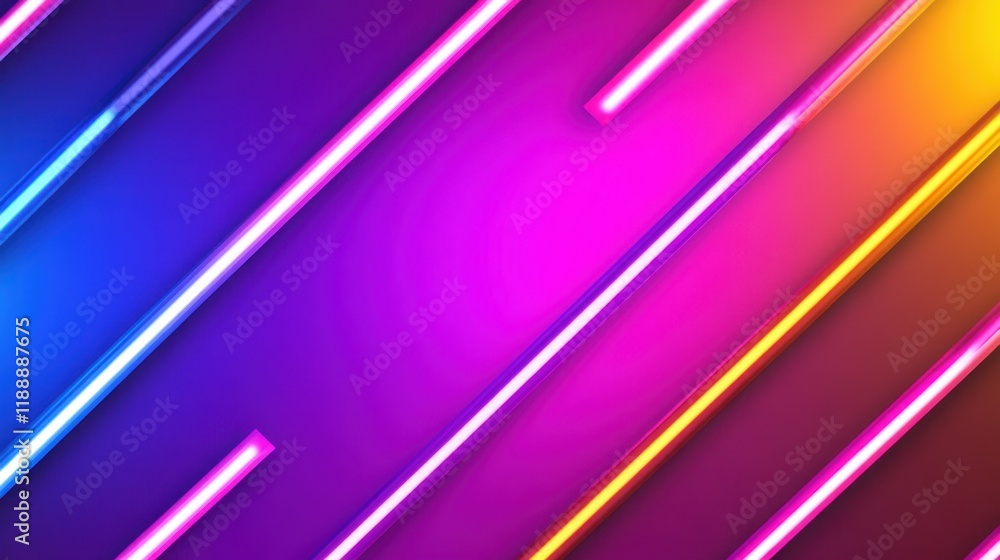 Poster abstract background with diagonal neon lines in various colors, creating a dynamic and energetic atm