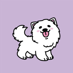 Cute Samoyed white dog puppy. Hand-drawn cartoon vector