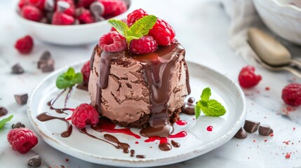 Chocolate Raspberry Mousse with Fresh Raspberries and Mint
