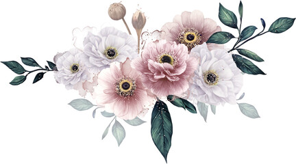 Peach and White Anemones Clipart, Arrangement, Blossom Clipart