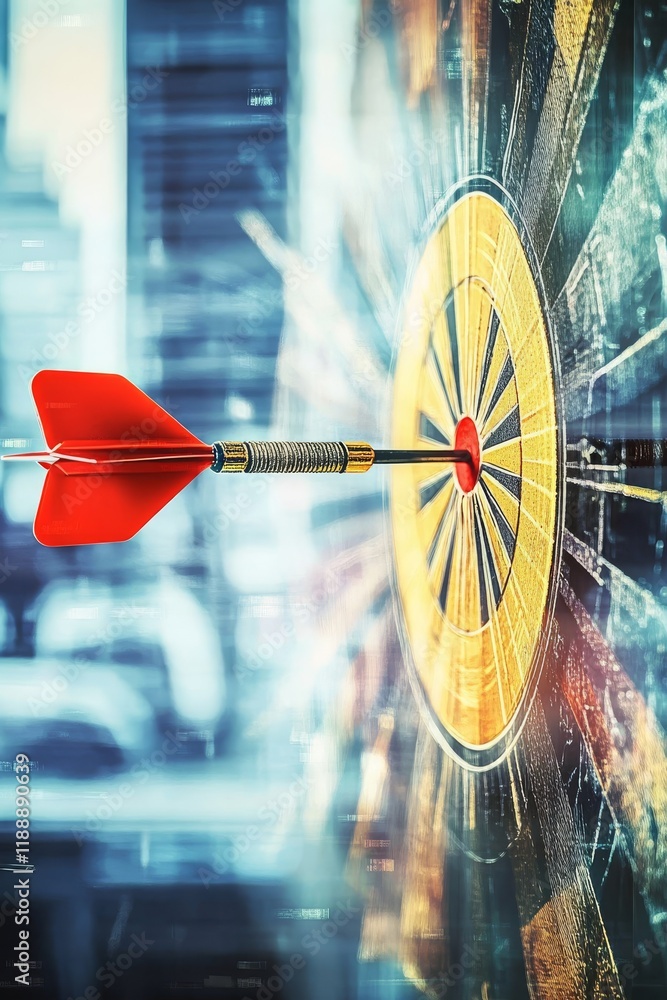 Poster an abstract representation of a dart hitting a target symbolizes business strategy, focus, and deter
