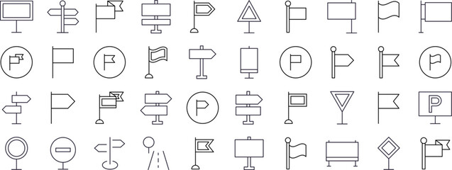 Set of Road Sign Related Line Icons. Outline Signs for Graphic and Web Design, Apps, Adverts, Various Cards
