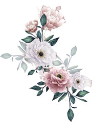 Peach and White Anemones Clipart, Arrangement, Blossom Clipart