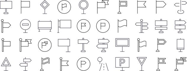 Bundle of Road Sign Related Line Icons. Outline Signs for Graphic and Web Design, Apps, Adverts, Various Cards