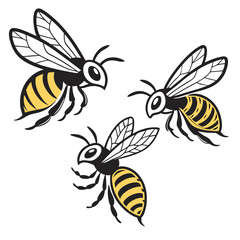 bee-flying-vector-illustration-icon-set-on-a-white