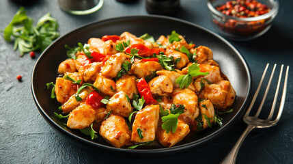 Fototapeta premium Delicious kung pao chicken cooking details