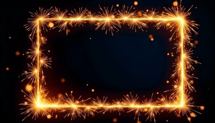 Golden sparkler frame with vibrant sparks radiating outward and a soft glow illuminating the edges