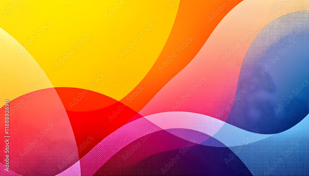 Poster Abstract modern background gradient color. Yellow and pink gradient with halftone decoration. Fluid curve shapes composition. Abstract landscape with flowing waves in soft colors and rounded shapes