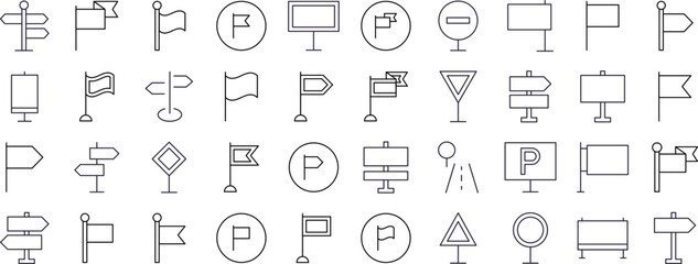 Road Sign Line Icon Pack. Outline Signs for Graphic and Web Design, Apps, Adverts, Various Cards