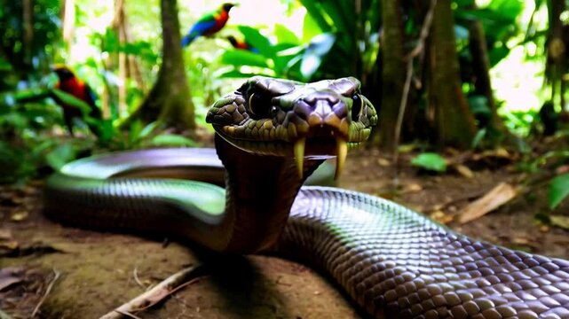 Majestic King Cobra in Tropical Rainforest