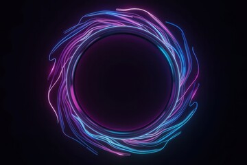 Glowing neon rings, circular light trails, ethereal energy loops, vibrant blue and pink hues, dark background, abstract digital art, luminous geometric shapes, futuristic design, motion blur effect, c