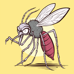Cartoon clipart of an angry mosquito looking at you. Small evil insect with wings.