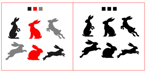 Rabbit silhouette. Set of rabbit silhouettes in various poses. Easter bunny silhouettes on a white background.