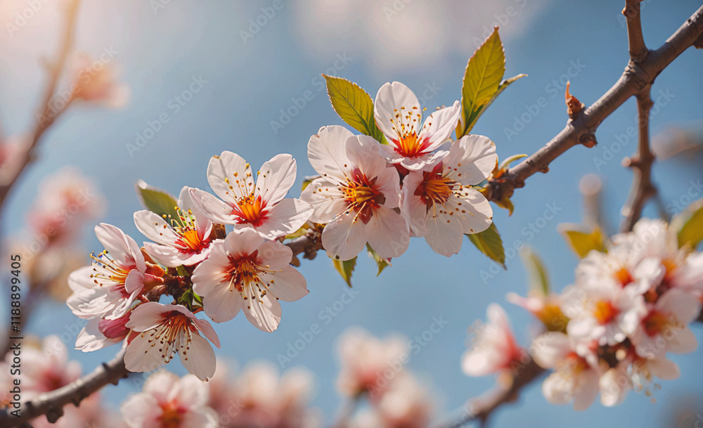 Aufkleber branch with white flowers on it. the flowers are in full bloom. the branch is on a tree