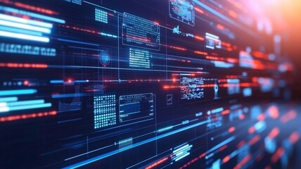 A Digital data streams with vibrant colors and intricate patterns create futuristic atmosphere