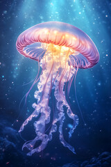 Obraz premium Iridescent Jellyfish in Deep Ocean Abyss