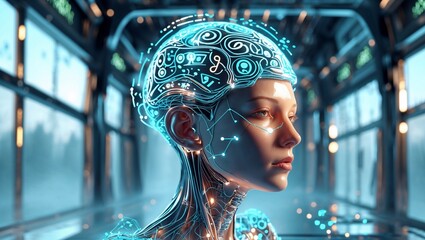 Woman cyborg with artificial intelligence