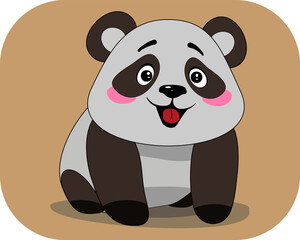 Panda bear on brown background. Cute cartoon animal. Vector illustration