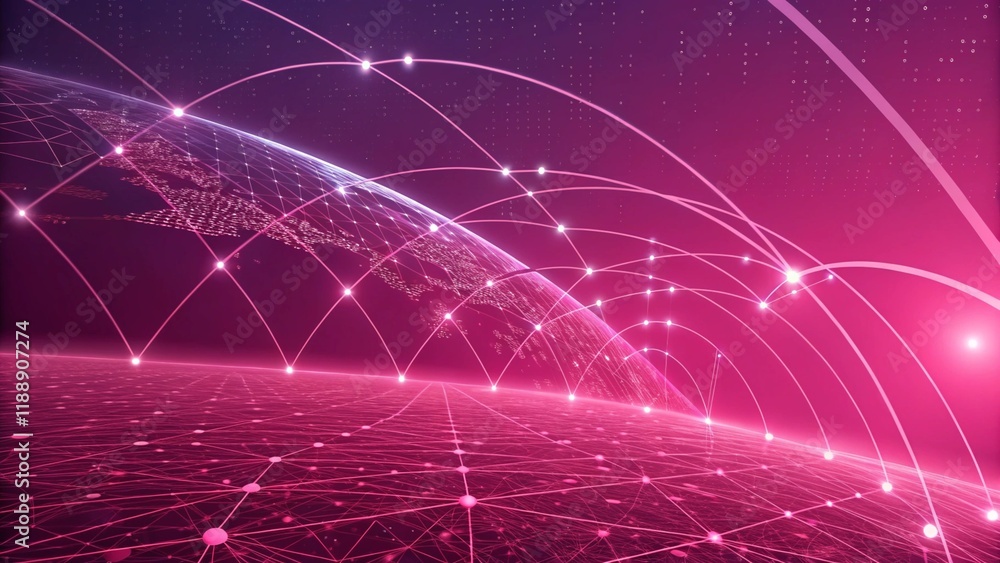 Poster futuristic, high-tech, hot pink background, with network lines conveying a connectivity concept. abs